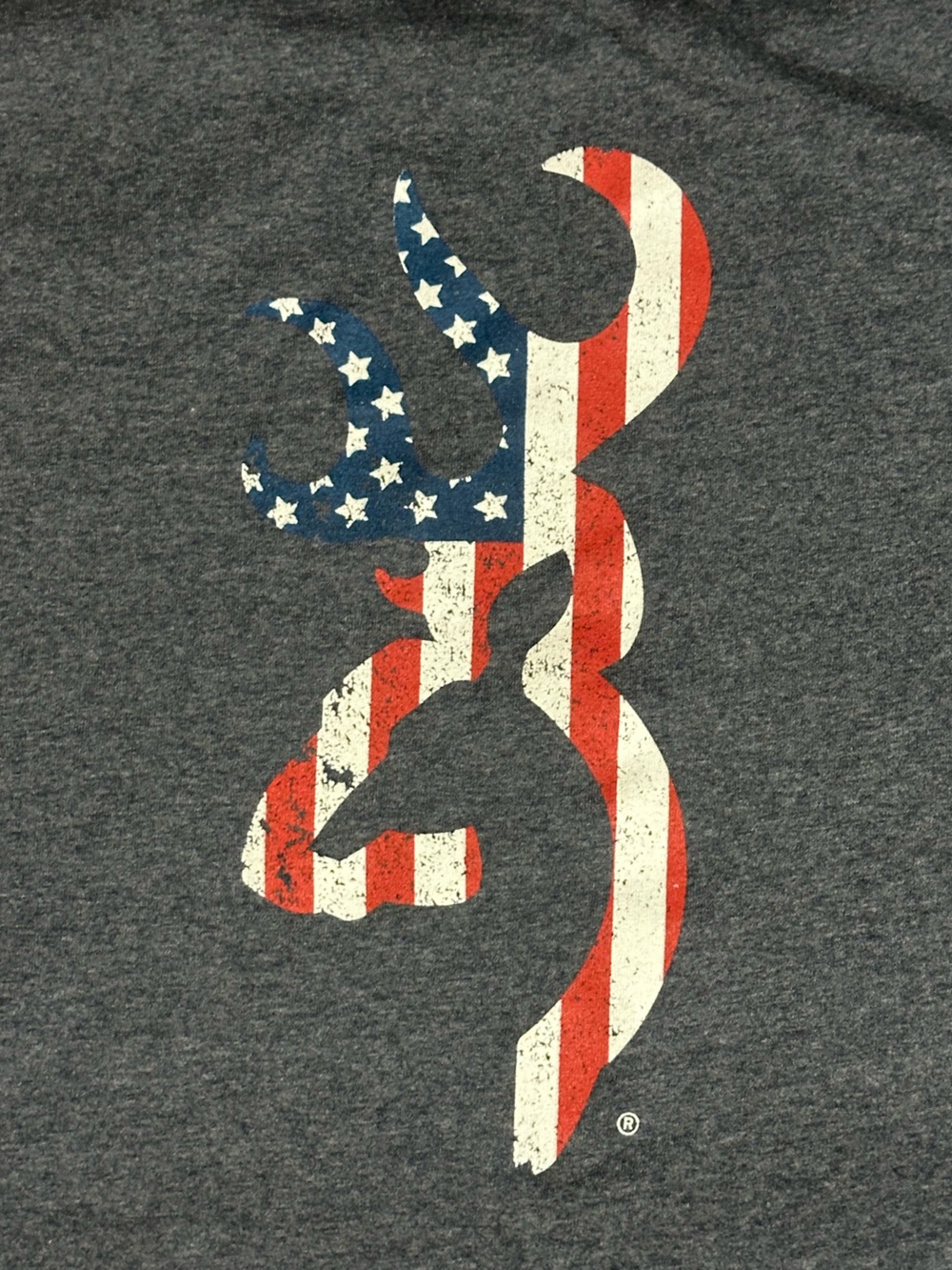 BROWNING Blue Heather Tee with Patriotic Buck Mark Graphic, Size L, EUC